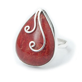 Bali silver jewelry coral ring